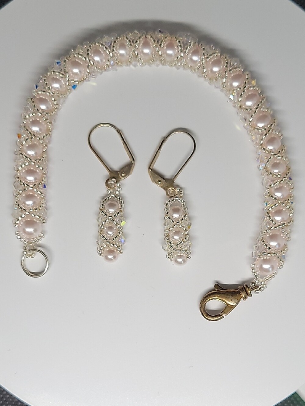 Delicate Soft Pink Pearl Bracelet and Drop Earrings Set